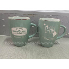 Taza de cerámica de Sandblast, taza de chorro de arena, taza grabada con láser